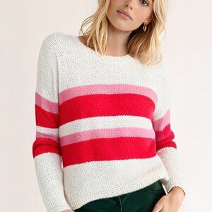 New York & Company Crew Neck Striped Sweater Size XXLARGEXXLARGE / RED - ROMANTI